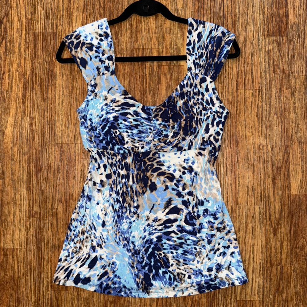Boston Proper Blue Animal Print Tank Top S Sleeveless Scoop Neck Y2K Babydoll